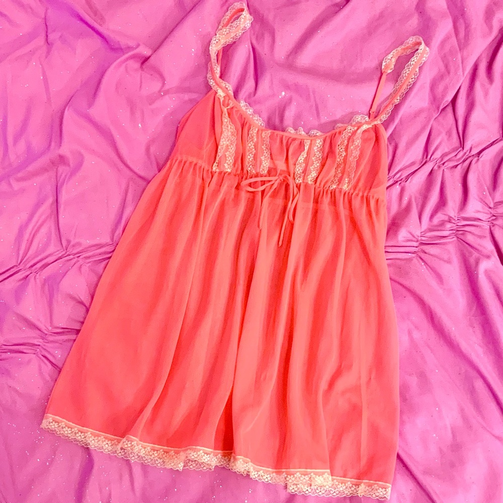 Victoria’s Secret Y2K Pink Mesh Lace Babydoll Vtg